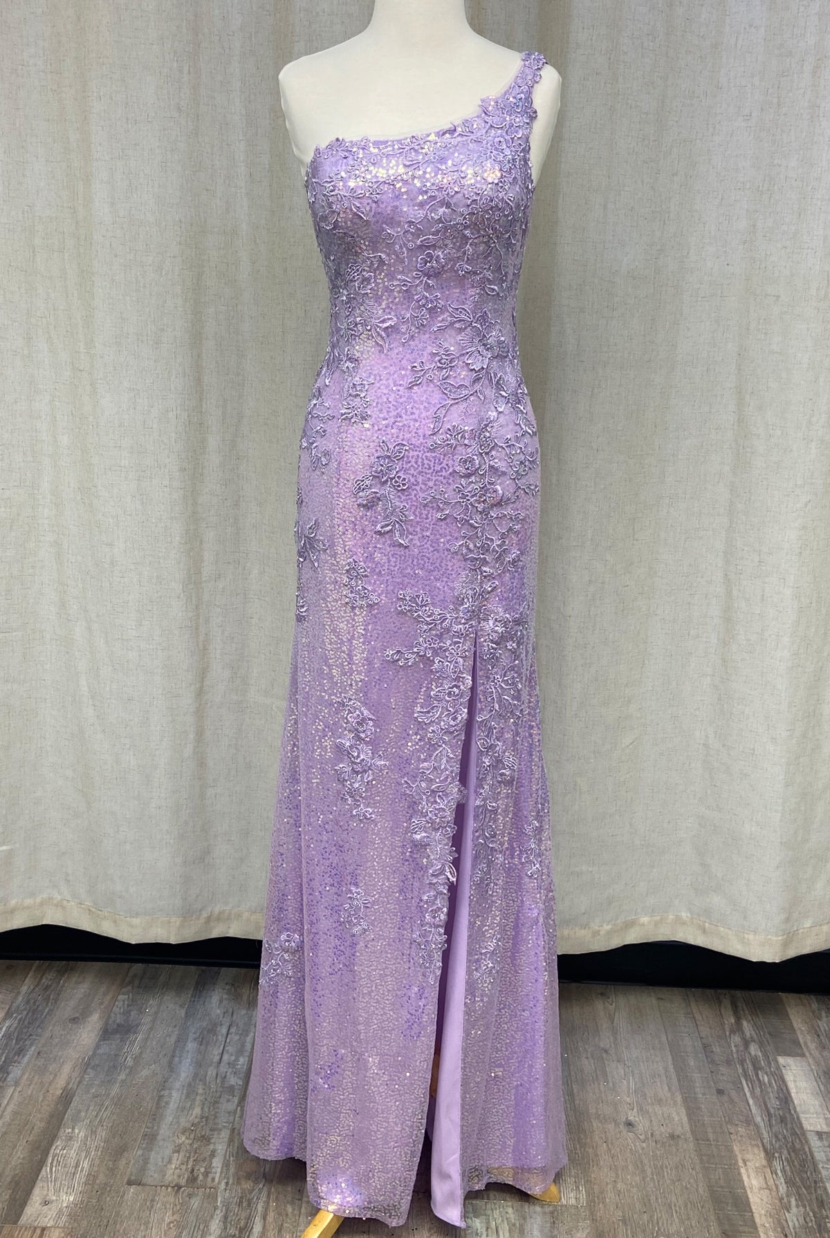One Shoulder Embroidered Sequins Side Slit Long Prom Dress NXD1158-Prom Dress-smcfashion.com