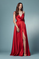 Double Breasted Spaghetti Straps High Slit Long Bridesmaid Dress NXR1029-Bridesmaid Dress-smcfashion.com