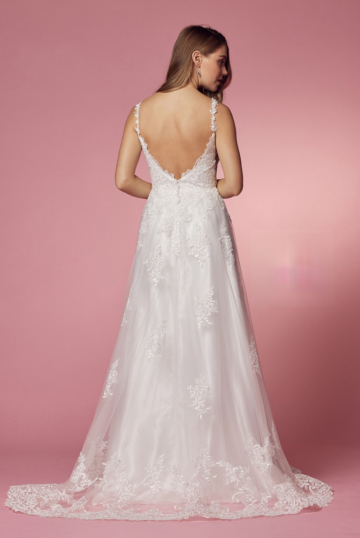 A-Line Classic V-Neck Side Cutouts Laced Straps Long Wedding Dress NXC461-Wedding Dress-smcfashion.com