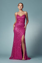 Open Criss Cross Back High Slit Embroidered Sequin Long Prom Dress NXR1031-Prom Dress-smcfashion.com