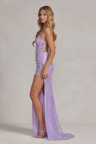 Embroidered Sequins Applique Side Slit Spaghetti Straps Long Prom Dress NXD1157-Prom Dress-smcfashion.com