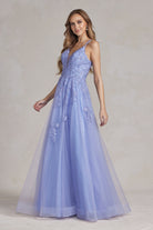 Illusion V-Neck Embroidered Lace Straps Open Back Long Prom Dress NXT1136-Prom Dress-smcfashion.com