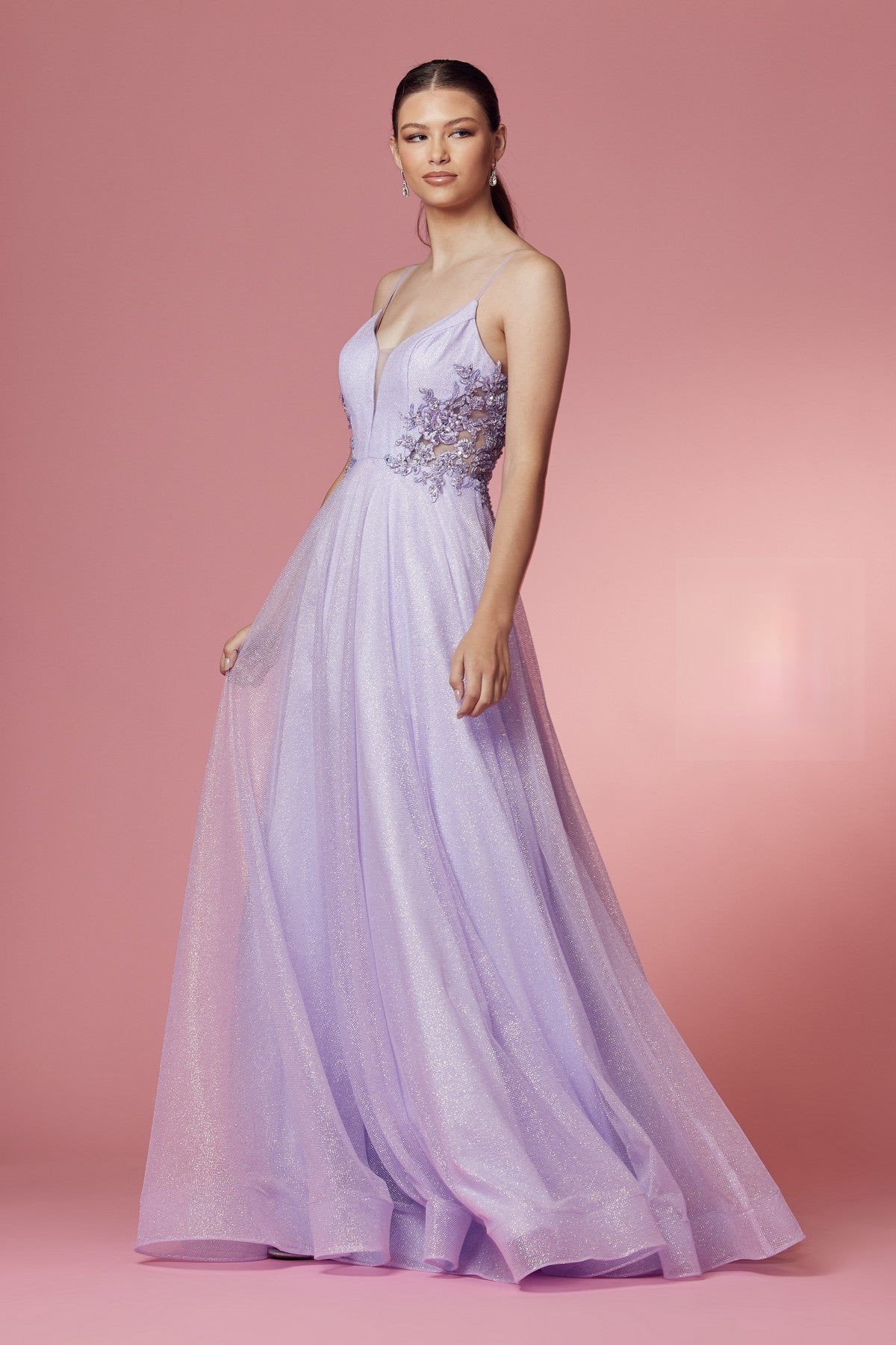 Embellished Glitter Illusion V-Neck Long Prom Dress NXT1033-Prom Dress-smcfashion.com