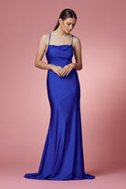 Cowl Neck Open Criss Cross Back Satin Long Prom & Bridesmaid Dress NXE1007-Prom Dress-smcfashion.com