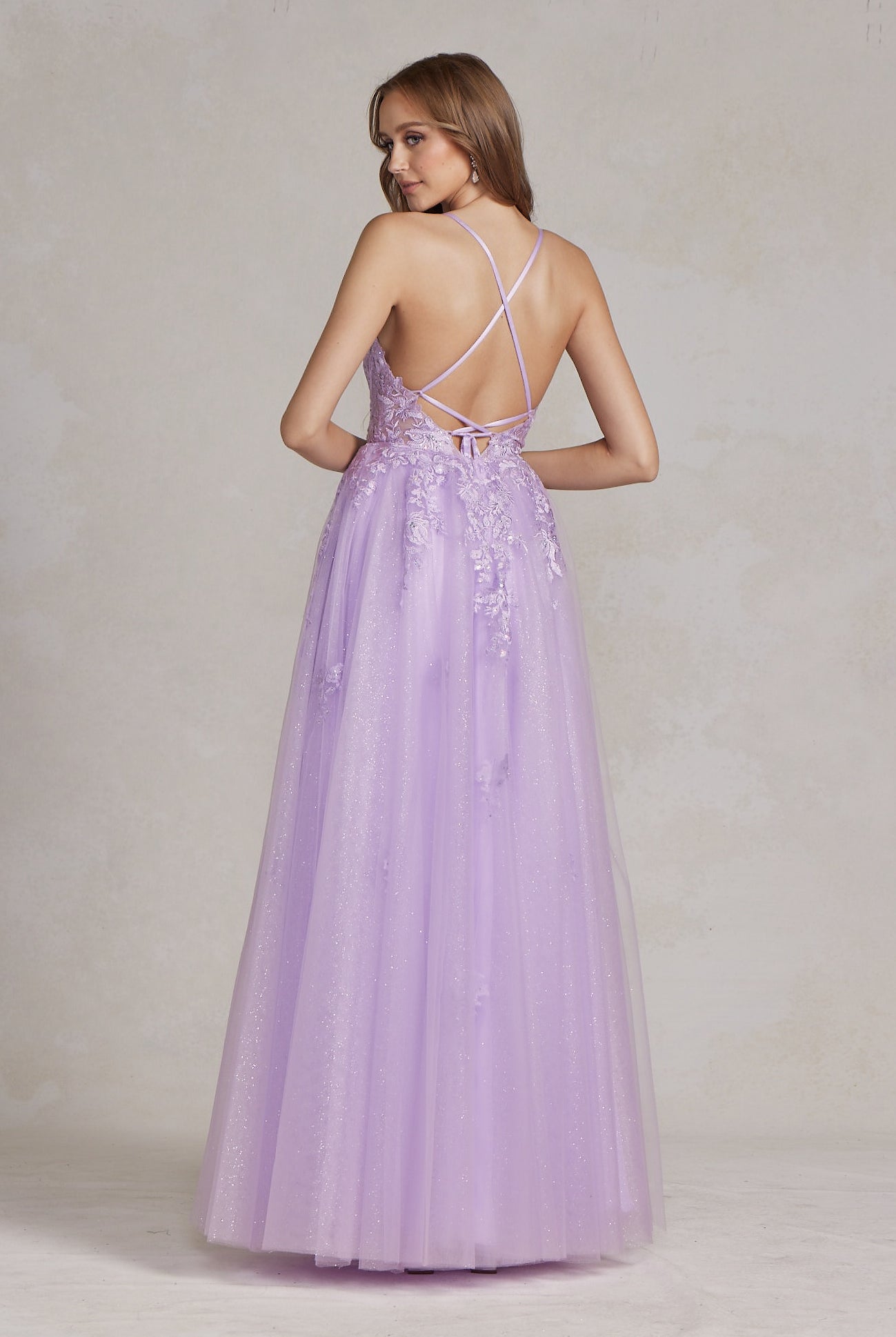Embellished Applique V-Neck Side Slit Tulle Skirt Long Prom Dress NXT1081-All Dresses, Prom-smcfashion.com