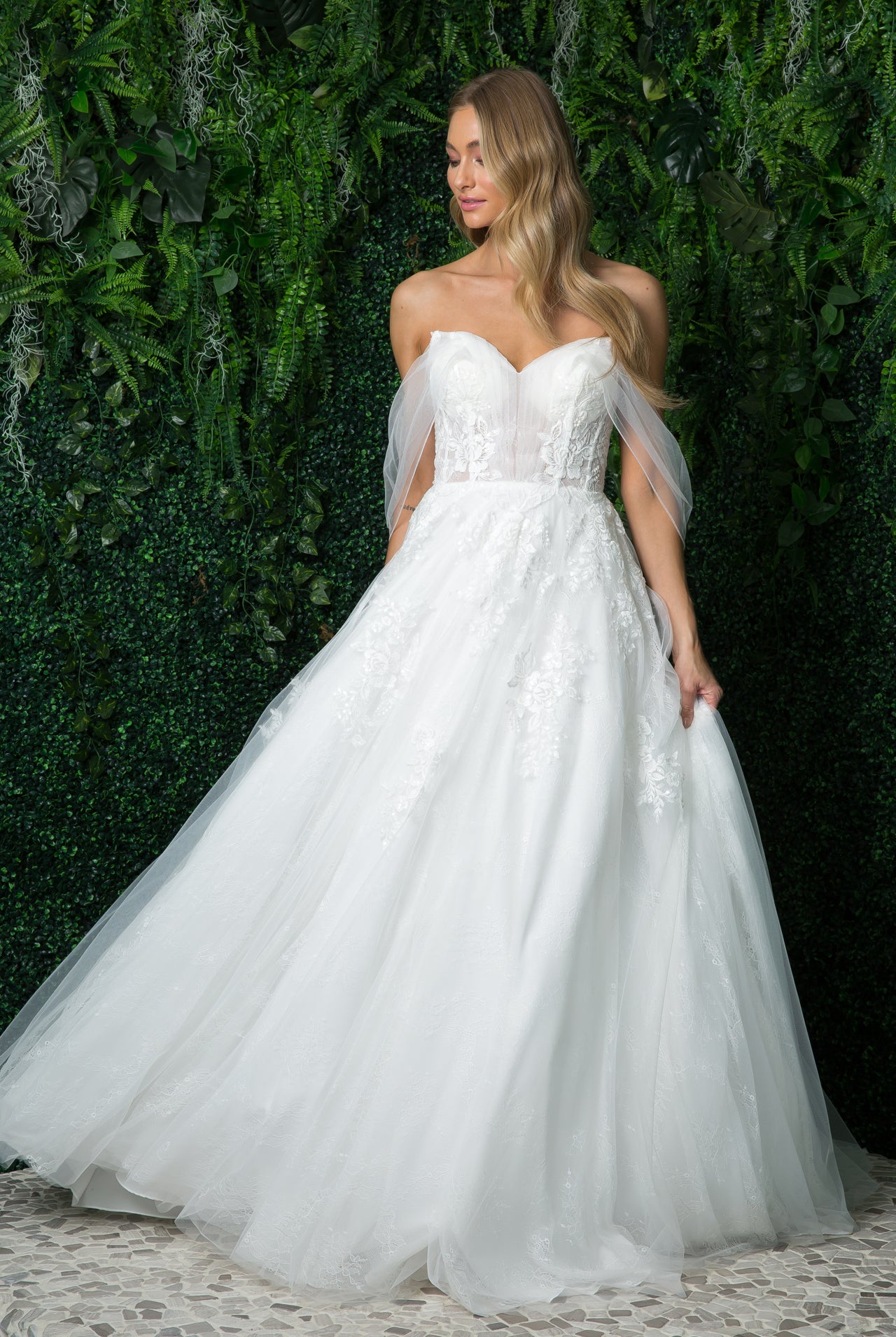 Off Shoulder A-Line Tulle Embroidered Lace Long Wedding Dress NXJE946-Wedding Dress-smcfashion.com