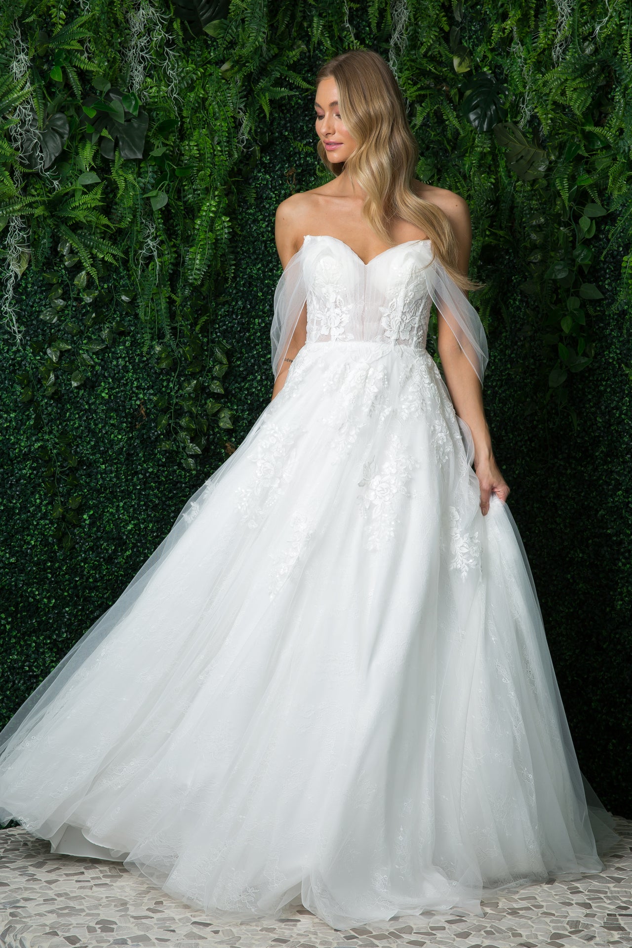 Off Shoulder A-Line Tulle Embroidered Lace Long Wedding Dress NXJE946-Wedding Dress-smcfashion.com