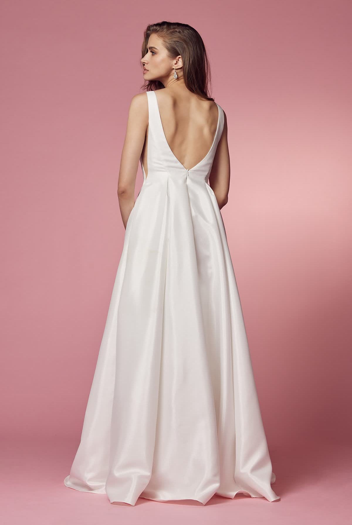 Sheer Side Cut Outs Illusion V-Neck A-Line Long Wedding Dress NXE156W-Wedding Dress-smcfashion.com
