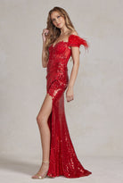 Off Shoulder Embellished Feather Illusion Sweetheart Long Prom Dress NXS1229-Prom Dress-smcfashion.com