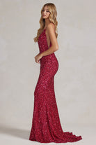 Mermaid Embroidered Sequins Sleeveless Open V-Back Long Evening Dress NXR1071-Evening Dress-smcfashion.com