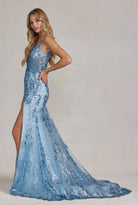 Embroidered Glitter Lace V-Neck Spaghetti Straps Long Prom Dress NXC1197-Prom Dress-smcfashion.com