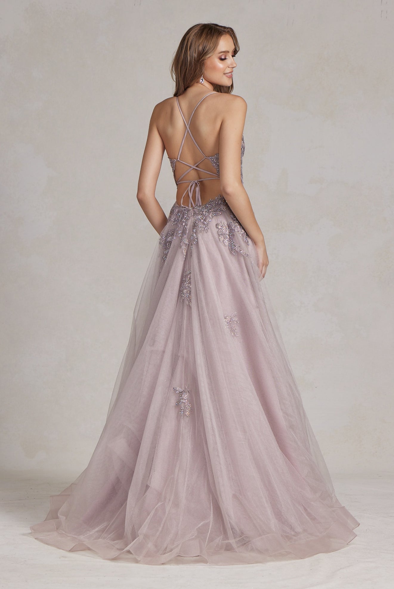 A-Line Tulle Skirt Embroidered Lace Long Prom Dress NXG1149-Prom Dress-smcfashion.com