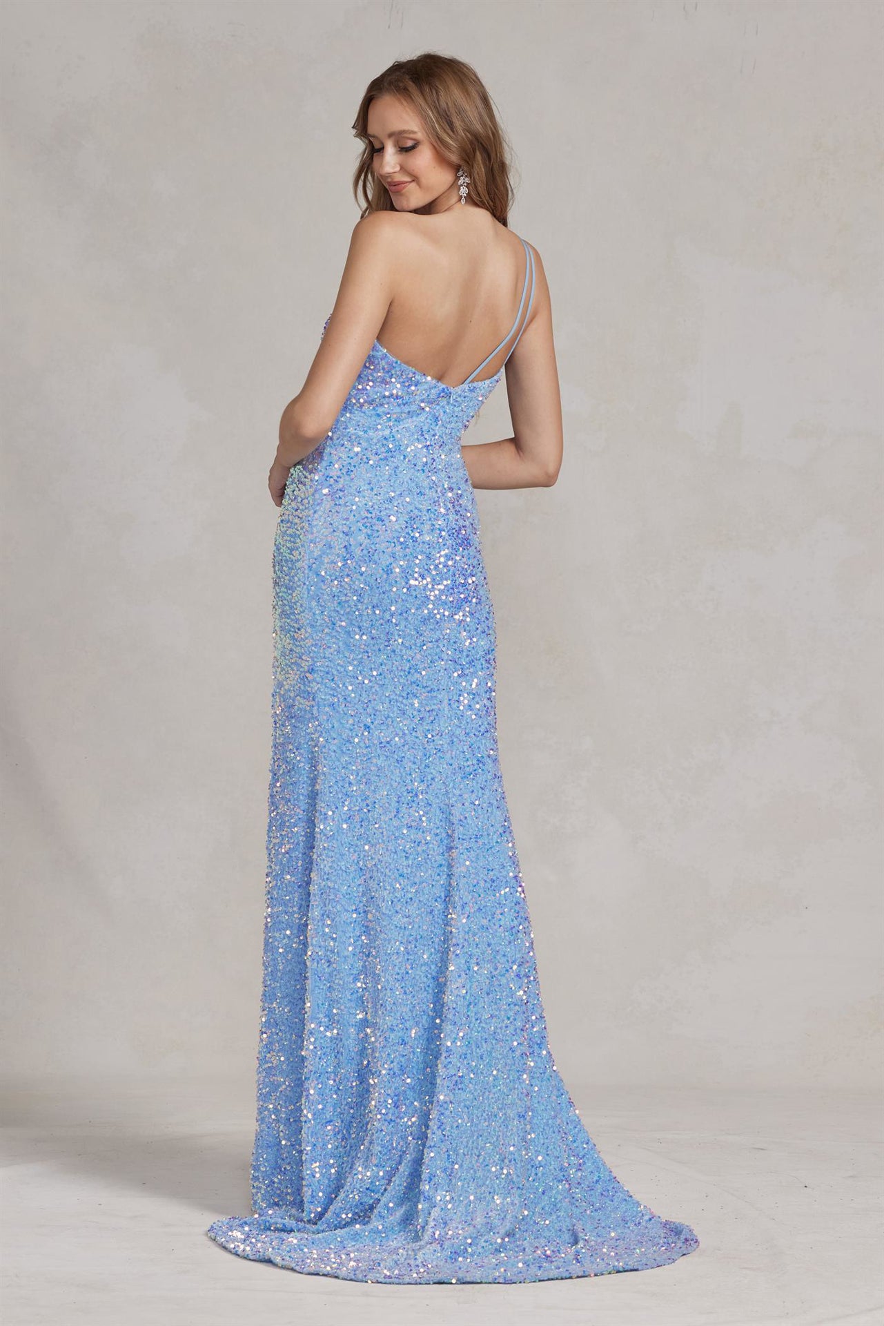 Side Slit One Shoulder Embroidered Sequins Open Back Long Evening Dress NXR1202-Evening Dress-smcfashion.com