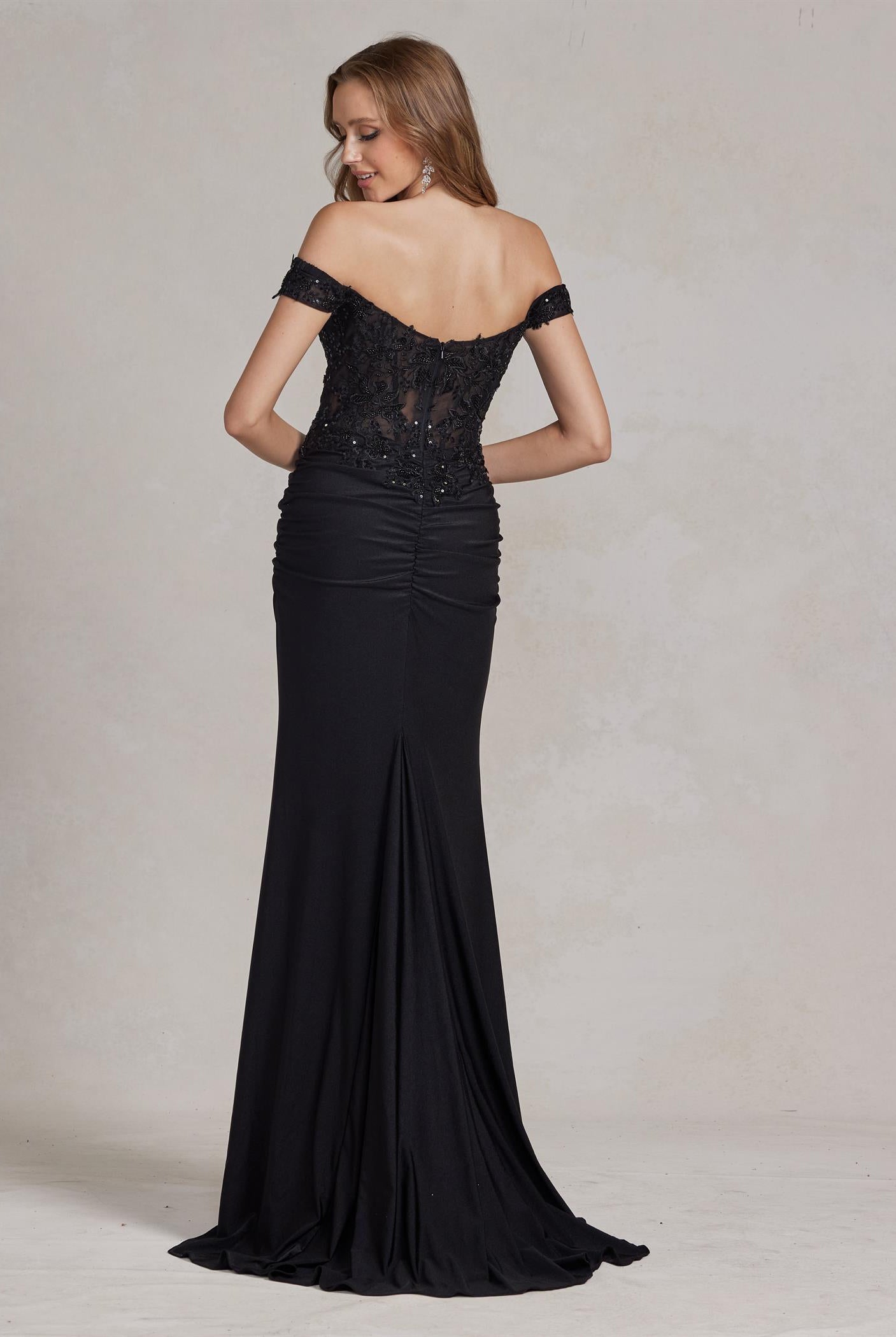 Off Shoulder Sweetheart Open Back Embroidered Bodice Long Evening Dress NXE1184-Evening Dress-smcfashion.com