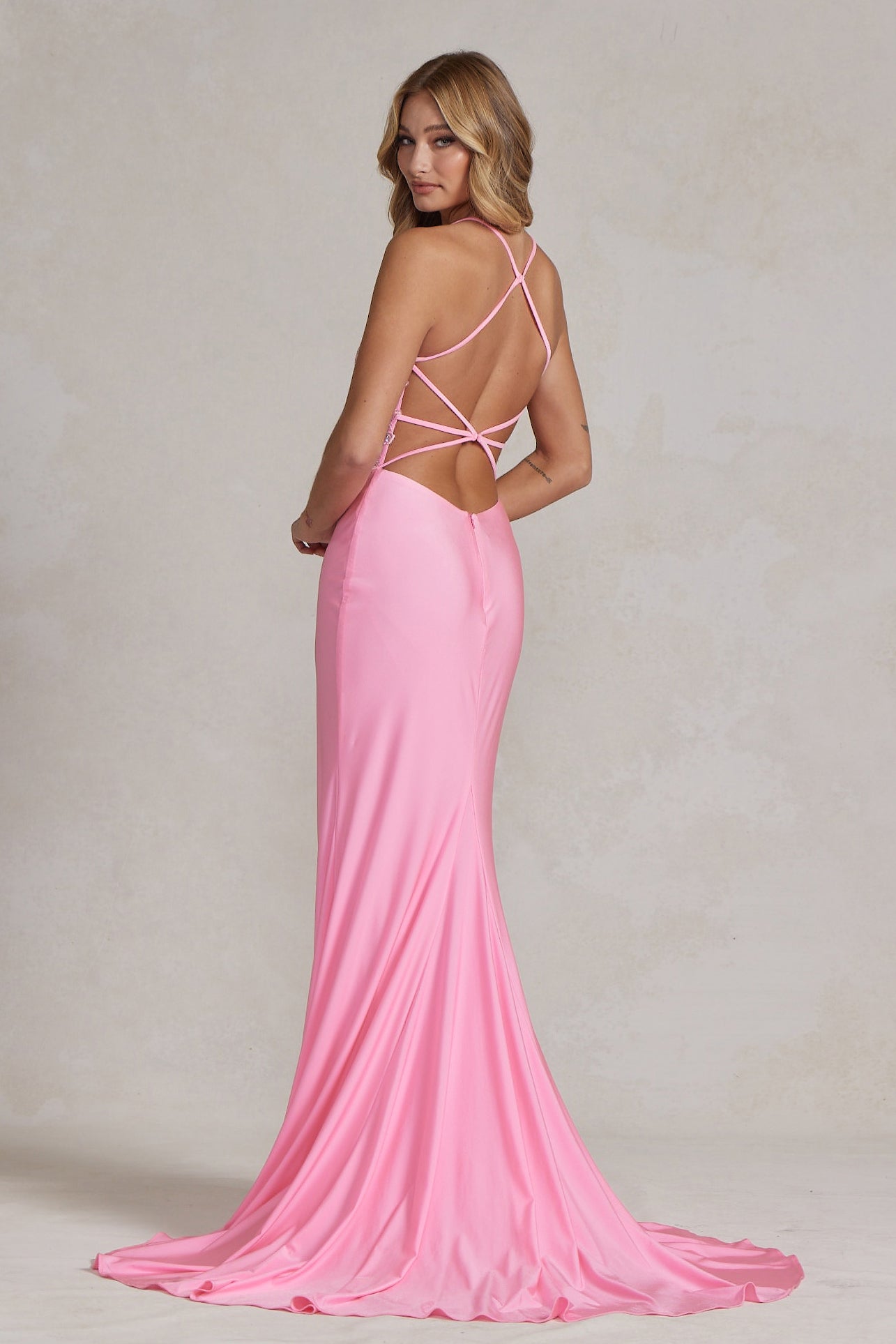 Mermaid Open Criss Cross Back Embroidered Bodice Long Evening Dress NXG1150-Evening Dress-smcfashion.com