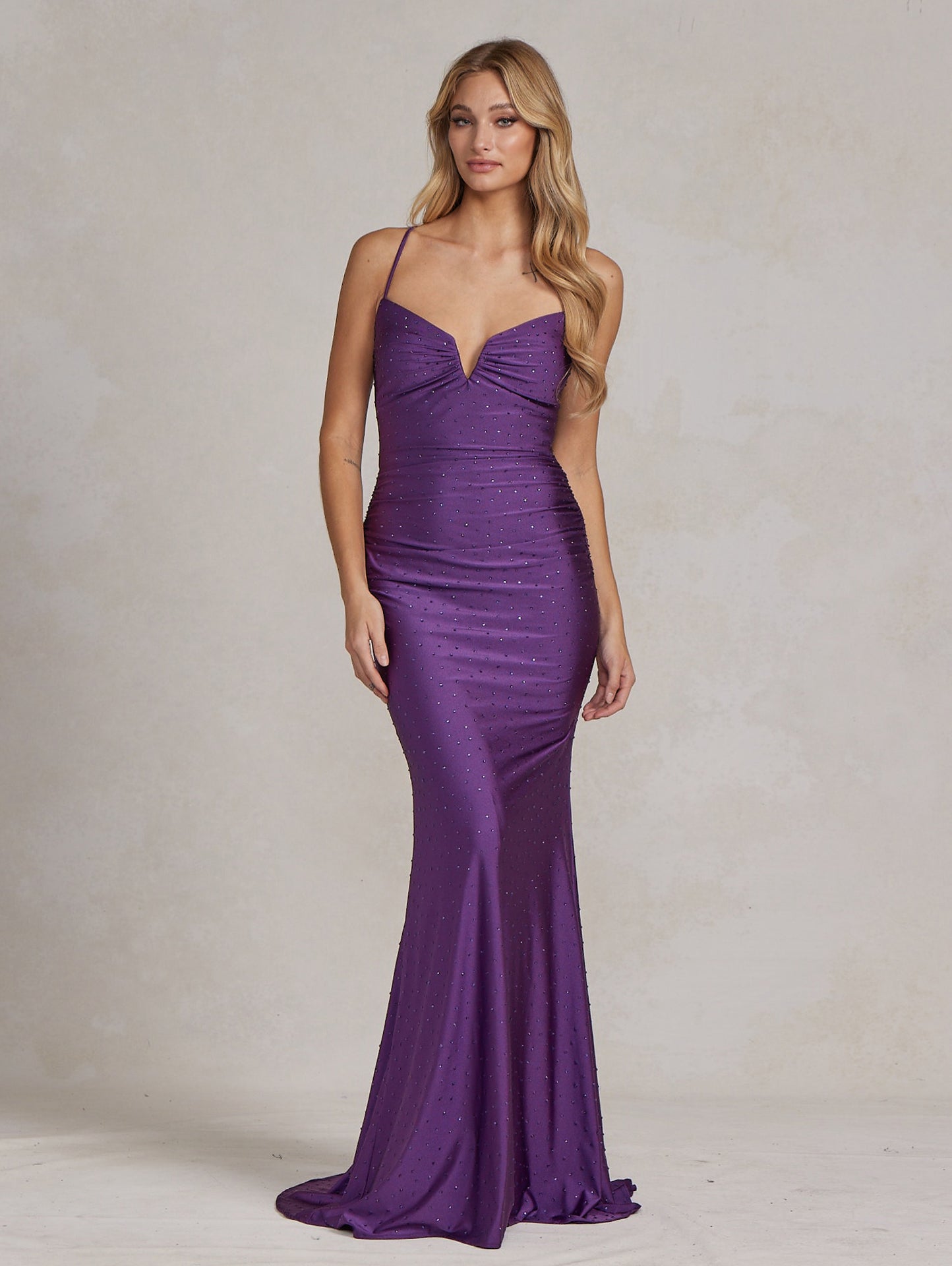 Embellished Jewel Illusion V-Neck Open Criss Cross Back Long Evening Dress NXK1123-Evening Dress-smcfashion.com