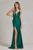 Embroidered Flowers Open Criss Cross Back Illusion V-Neck Long Evening Dress NXE1206-Prom Dress-smcfashion.com