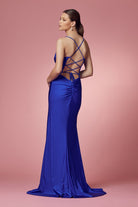 Cowl Neck Open Criss Cross Back Satin Long Prom & Bridesmaid Dress NXE1007-Prom Dress-smcfashion.com