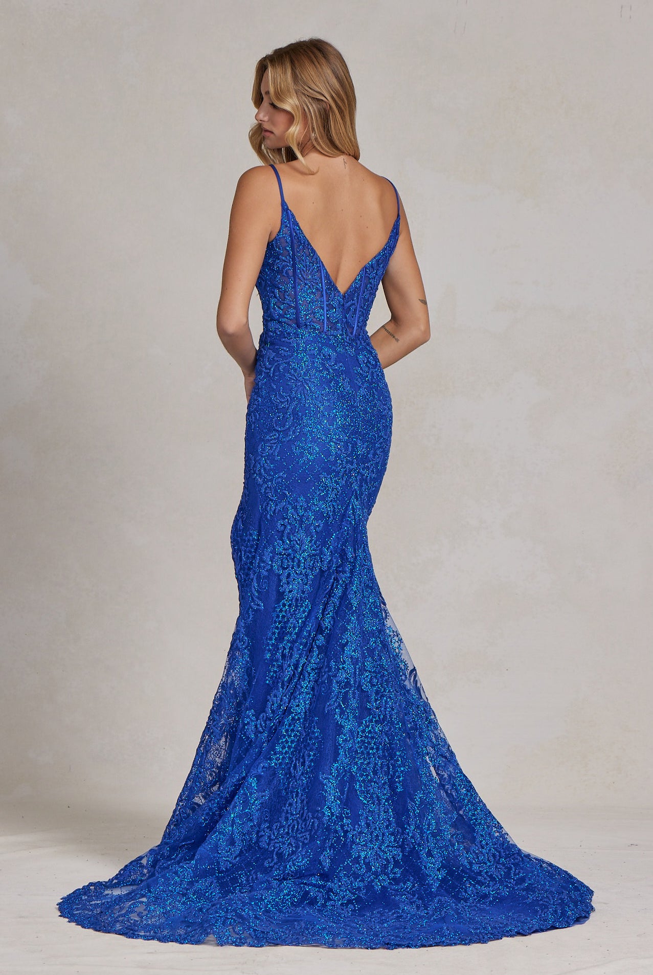 Side Slit Embroidered Lace Bodice Open V-Back Long Prom Dress NXC1100-Prom Dress-smcfashion.com