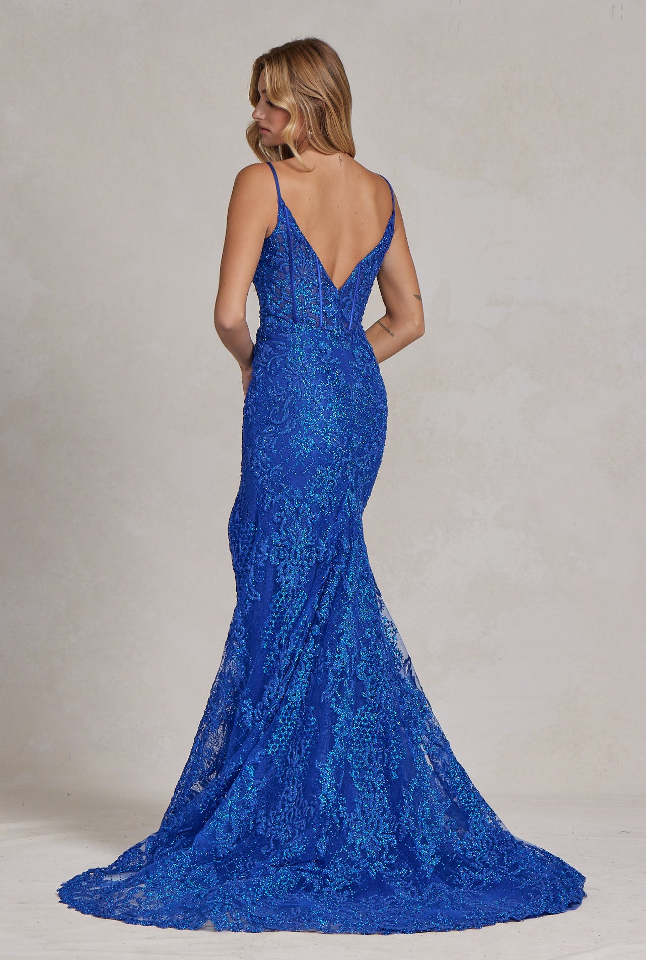 Side Slit Embroidered Lace Bodice Open V-Back Long Prom Dress NXC1100-Prom Dress-smcfashion.com