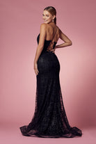 Glitter Deep V-Neck Bodice Trumpet Long Prom Dress NXR282-1-Prom Dress-smcfashion.com