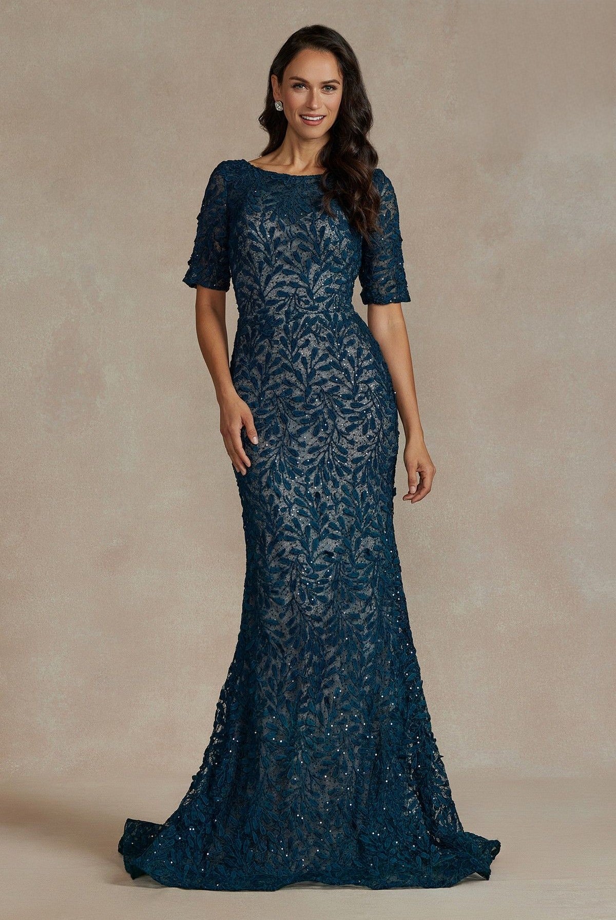 1/2 Sleeves Mermaid Embroidered Lace Long Mother of the Bride Dress NXJQ506-Mother of the Bride Dress-smcfashion.com