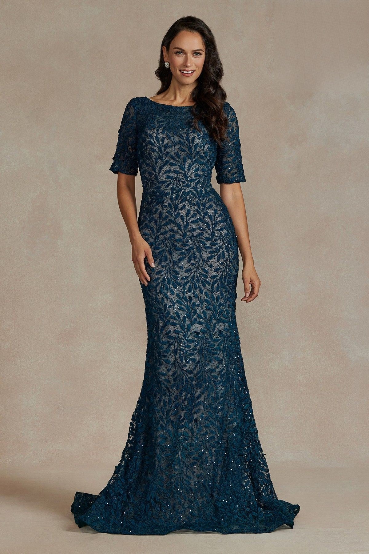 1/2 Sleeves Mermaid Embroidered Lace Long Mother of the Bride Dress NXJQ506-Mother of the Bride Dress-smcfashion.com