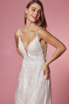 A-Line Classic V-Neck Side Cutouts Laced Straps Long Wedding Dress NXC461-Wedding Dress-smcfashion.com