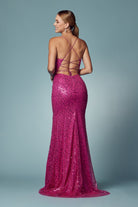 Open Criss Cross Back High Slit Embroidered Sequin Long Prom Dress NXR1031-Prom Dress-smcfashion.com