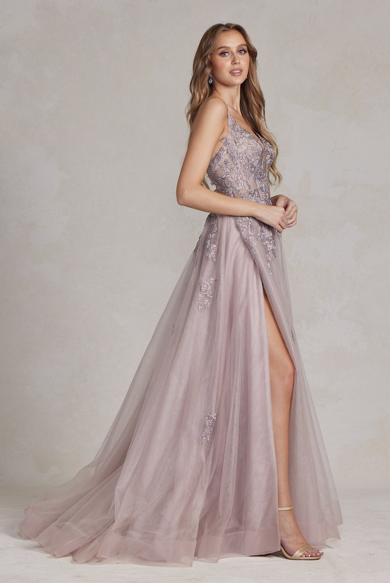 A-Line Tulle Skirt Embroidered Lace Long Prom Dress NXG1149-Prom Dress-smcfashion.com
