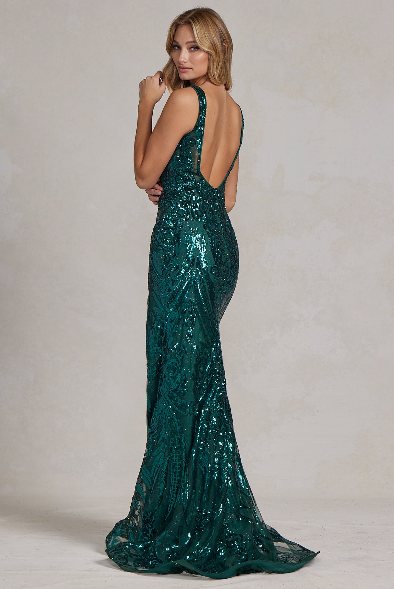 Embroidered Sequins Square Neck Side Slit Long Prom Dress NXC1103-Prom Dress-smcfashion.com