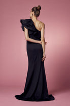 One Shoulder Ruffle Overlay Trumpet Long Prom Dress NXE467-Prom Dress-smcfashion.com