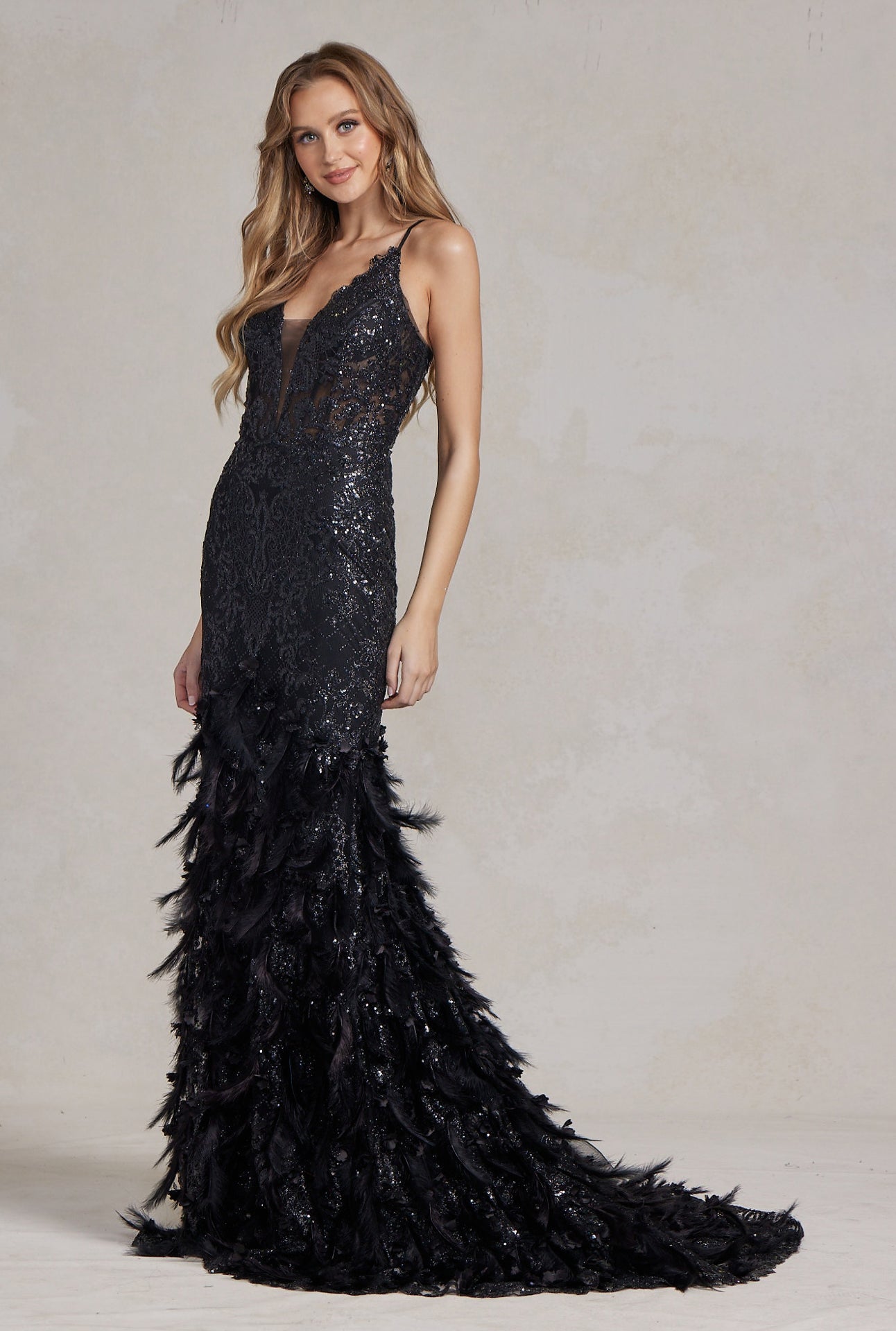 Ruffled Skirt Open Corset Back Mermaid Long Prom Dress NXC1111-Prom Dress-smcfashion.com
