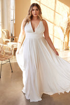 Plus Size Classic Soft a-line dress Curvy Fitted Bodice Long Wedding Ceremony Dress CD7469WW-Wedding Dress-smcfashion.com