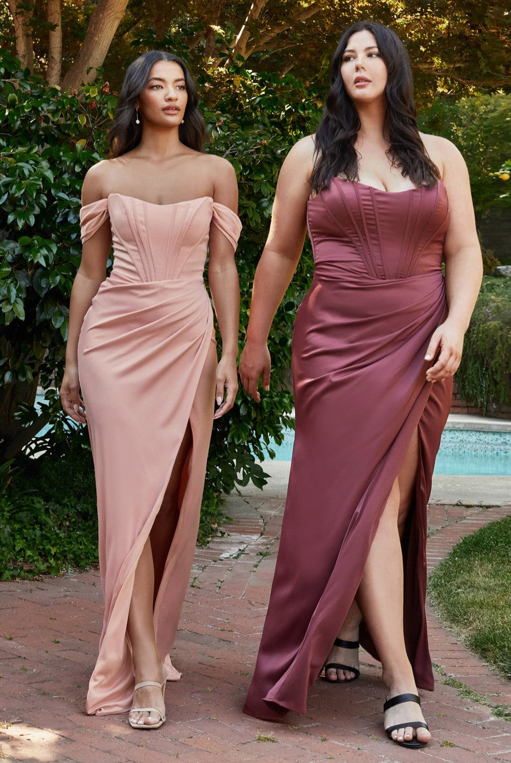 Soft Satin Corset Prom & Bridesmaid Dress Vintage Retro Laced Style High Leg Slit CD7484 Sale-Prom Dress-smcfashion.com