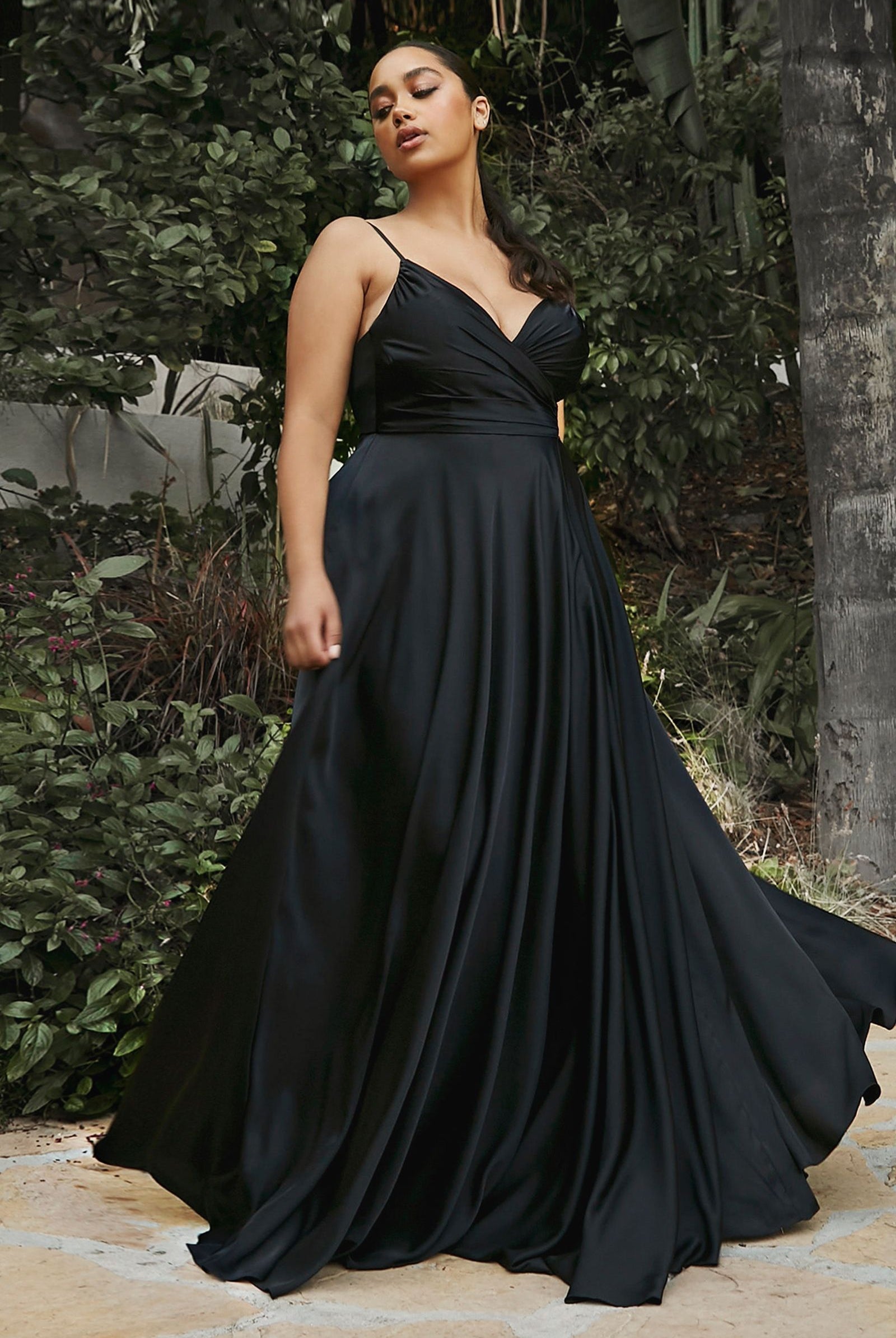 Soft Satin A-line Deep V-Neckline Wrapped Bodice Sexy Mid Open Back Prom & Bridesmaid Dress CD7485-Bridesmaid Dress-smcfashion.com