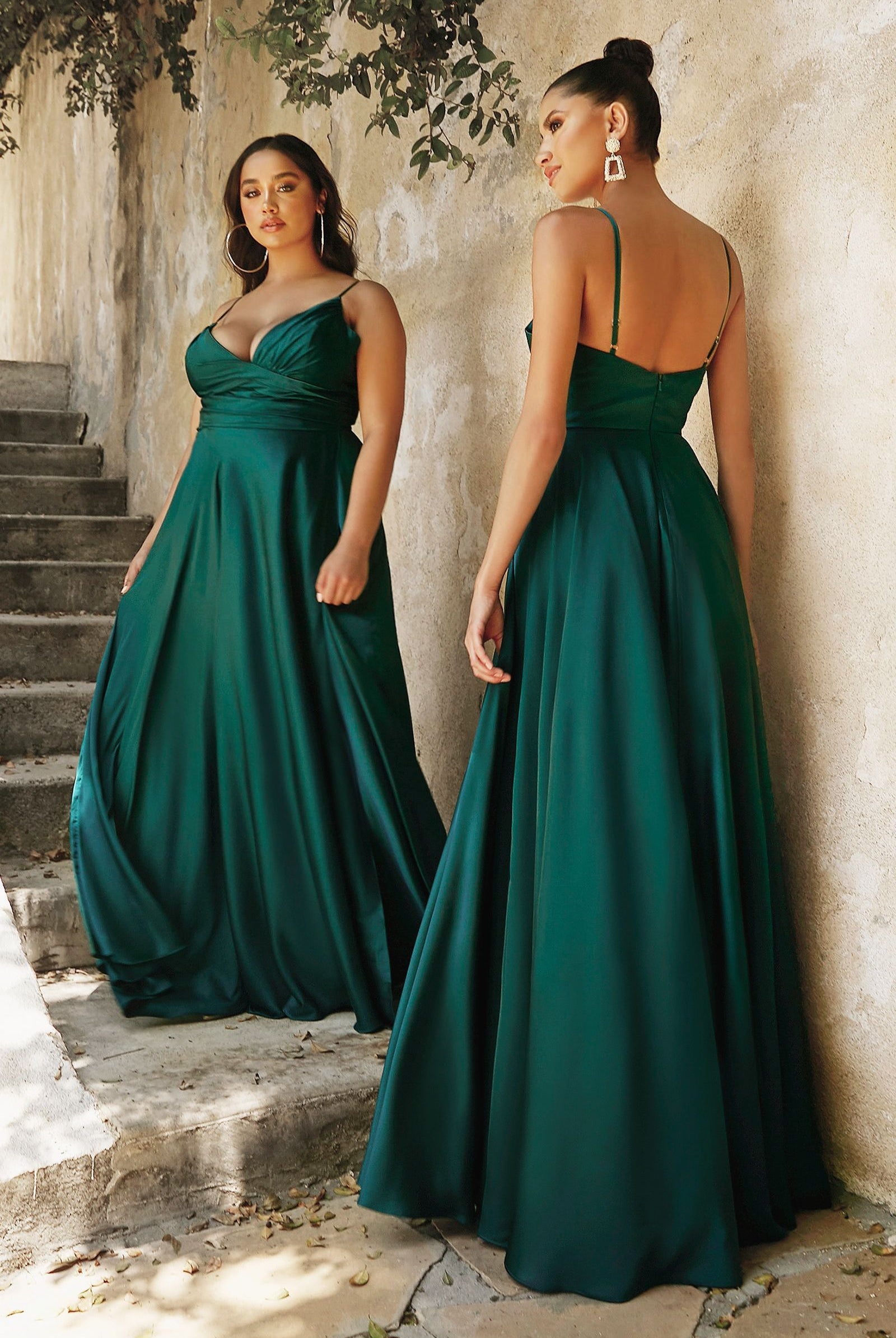 Soft Satin A-line Deep V-Neckline Wrapped Bodice Sexy Mid Open Back Prom & Bridesmaid Dress CD7485-Bridesmaid Dress-smcfashion.com