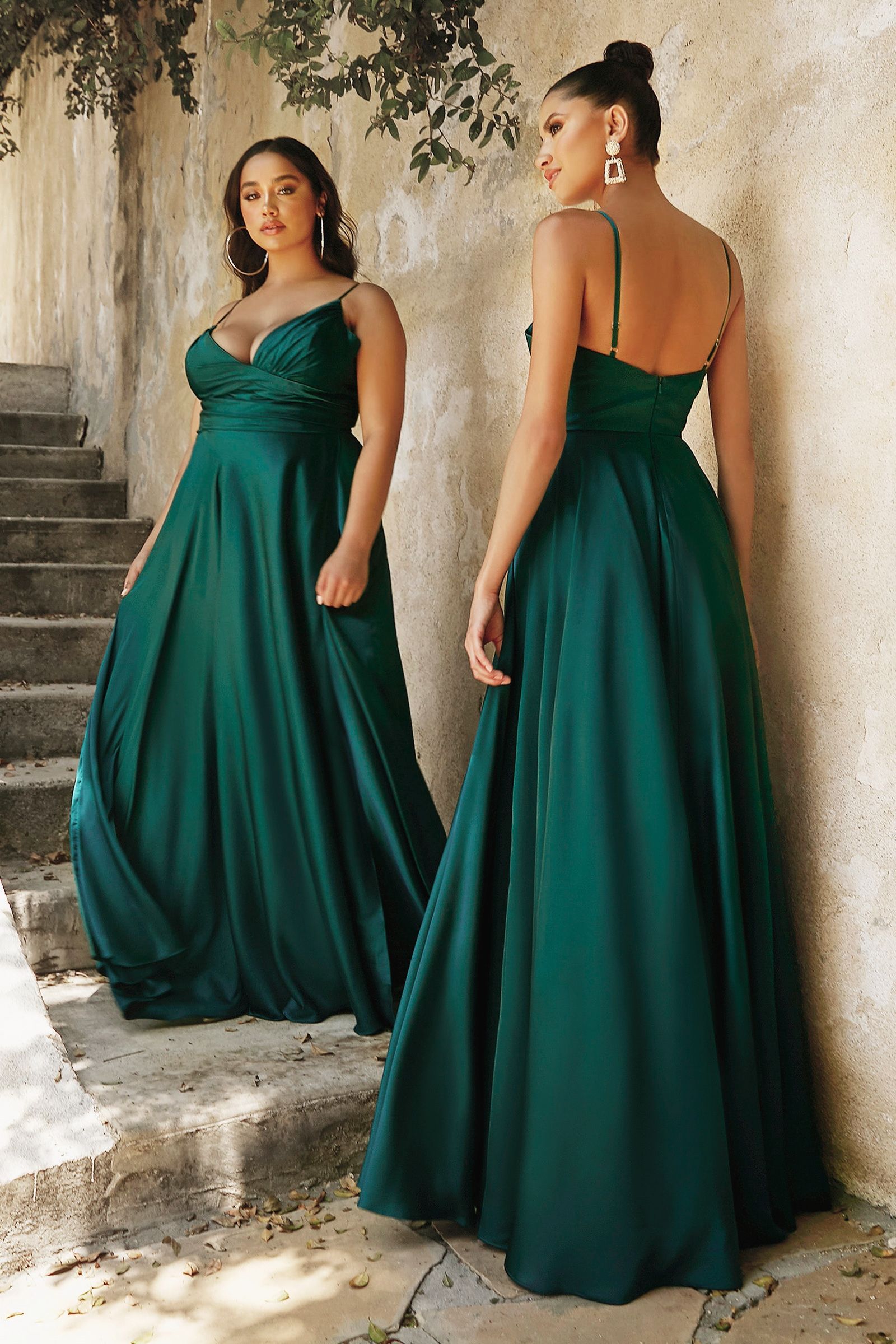 Soft Satin A-line Deep V-Neckline Wrapped Bodice Sexy Mid Open Back Prom & Bridesmaid Dress CD7485-Bridesmaid Dress-smcfashion.com