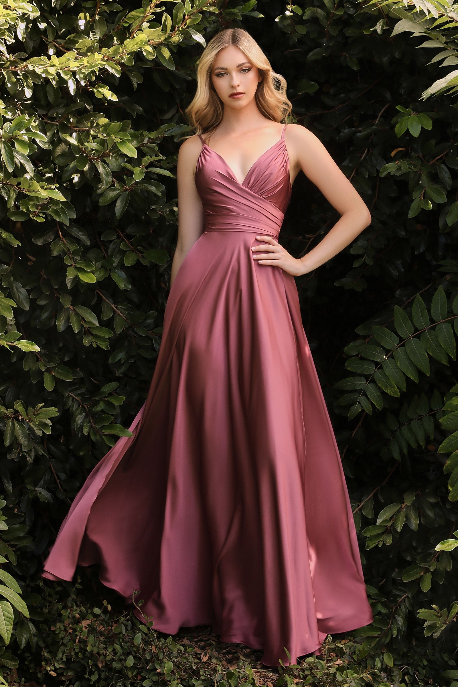 Soft Satin A-line Deep V-Neckline Wrapped Bodice Sexy Mid Open Back Prom & Bridesmaid Dress CD7485-Bridesmaid Dress-smcfashion.com