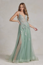 A-Line Tulle Skirt Embroidered Lace Long Prom Dress NXG1149-Prom Dress-smcfashion.com