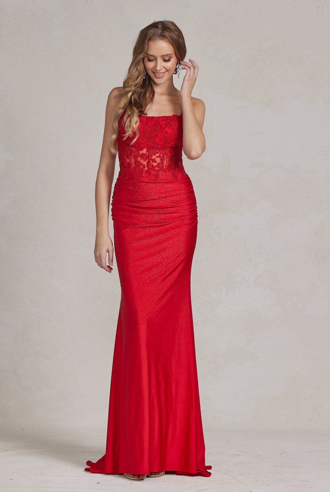 Mermaid Satin Embroidered Lace Square Neck Long Prom Dress NXE1186-Evening Dress-smcfashion.com