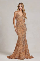 Mermaid Embroidered Sequins Sleeveless Open V-Back Long Evening Dress NXR1071-Evening Dress-smcfashion.com