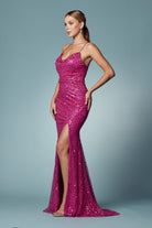 Open Criss Cross Back High Slit Embroidered Sequin Long Prom Dress NXR1031-Prom Dress-smcfashion.com