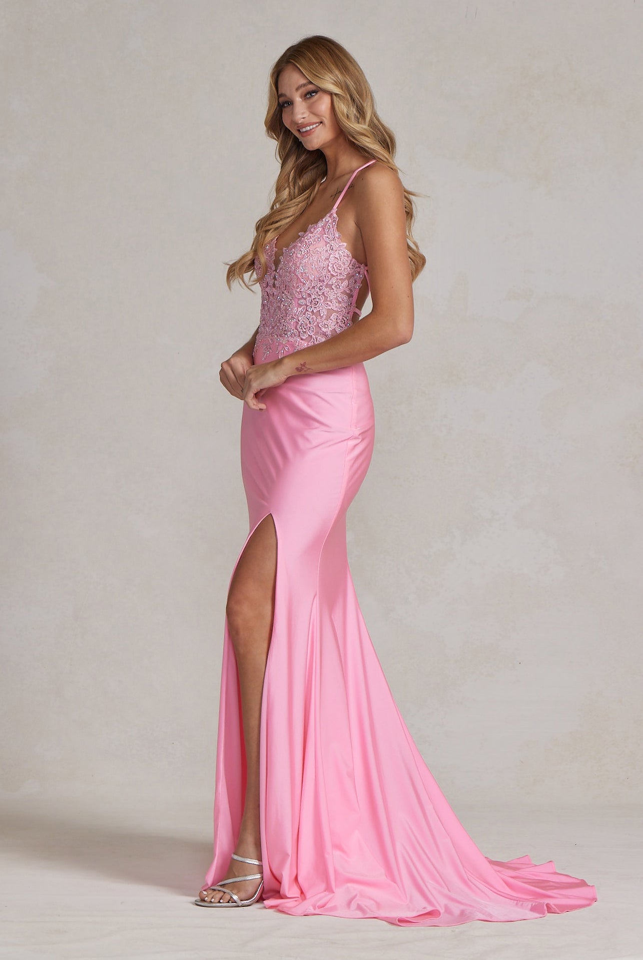 Mermaid Open Criss Cross Back Embroidered Bodice Long Evening Dress NXG1150-Evening Dress-smcfashion.com