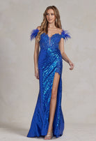 Off Shoulder Embellished Feather Illusion Sweetheart Long Prom Dress NXS1229-Prom Dress-smcfashion.com