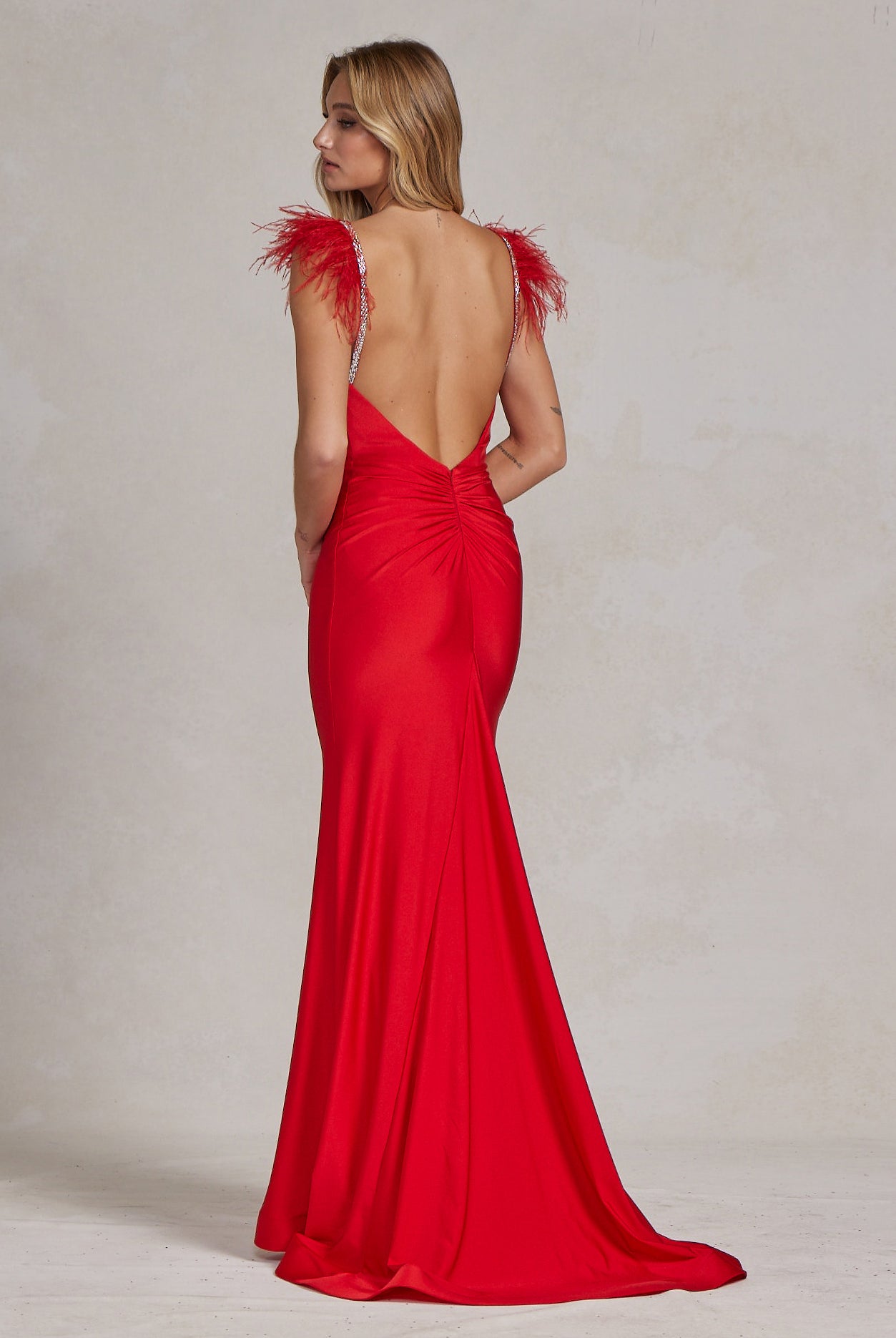 Mermaid Satin Embellished Feather Open Back Long Prom Dress NXT1138-Prom Dress-smcfashion.com