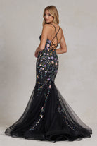 Mermaid Open Criss Cross Back Embroidered Flower Lace Long Prom Dress NXC1117-Prom Dress-smcfashion.com