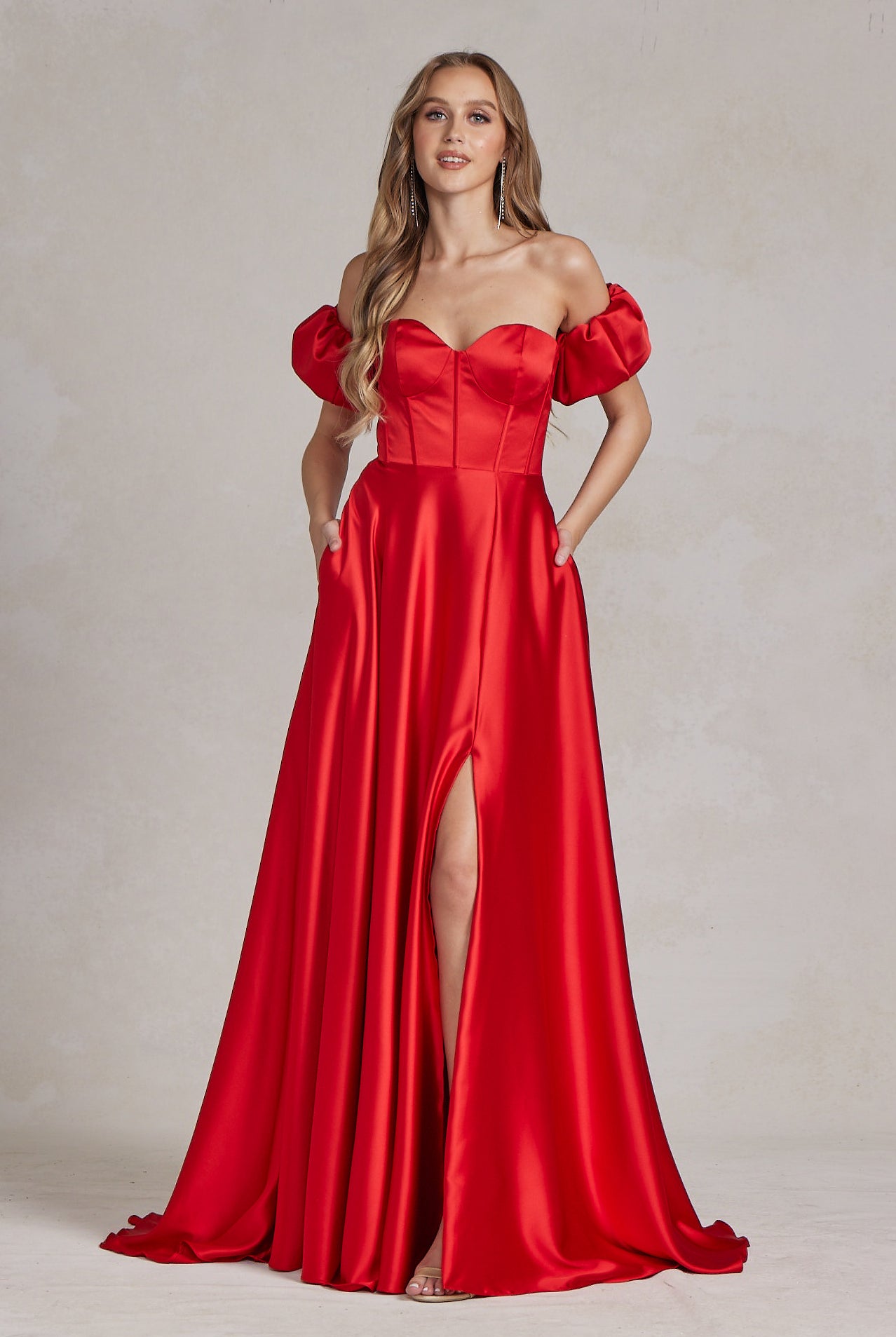 Off Shoulder Sweetheart Satin Side Slit Long Prom Dress NXK1122-Prom Dress-smcfashion.com