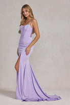 Side Slit Satin Sheer Back Sleeveless Spaghetti Straps Long Evening Dress NXP1168-Evening Dress-smcfashion.com