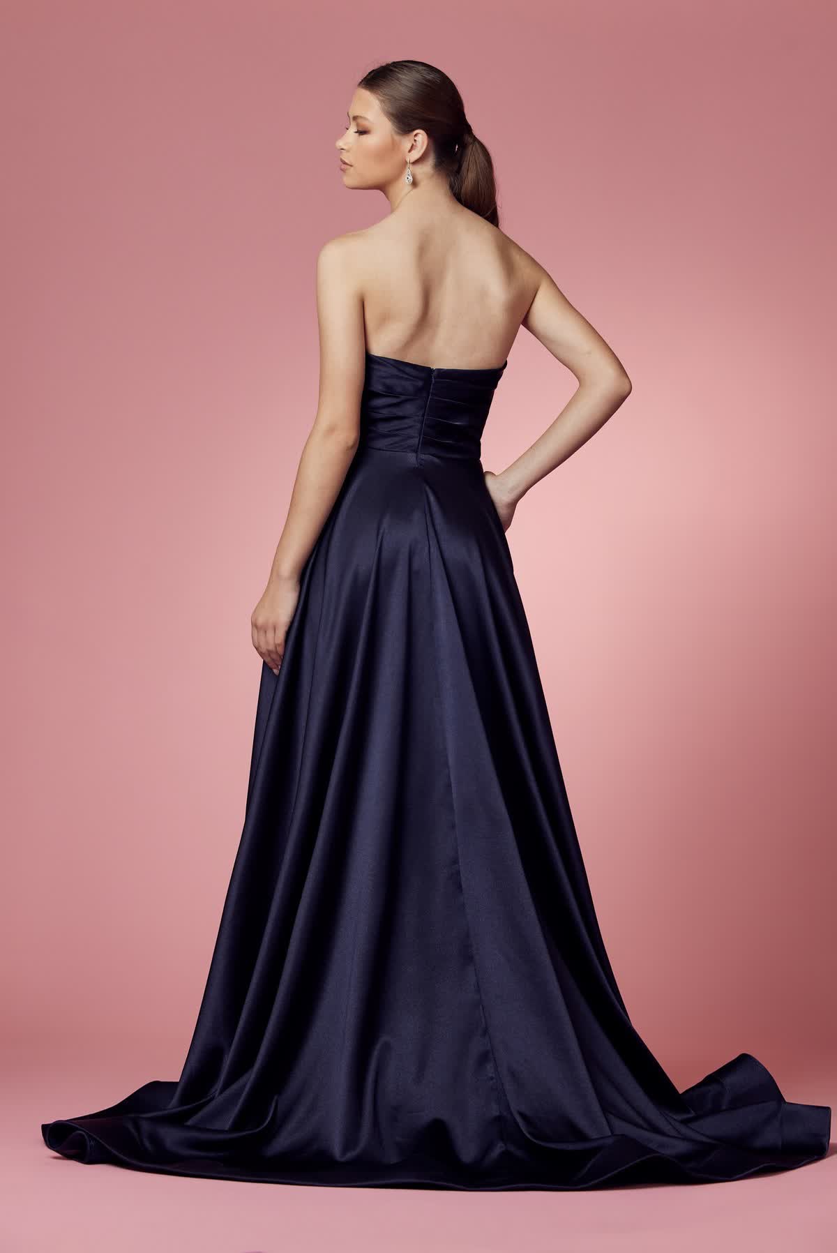 Strapless Satin High Slit Long Prom Dress NXR1036-Prom Dress-smcfashion.com